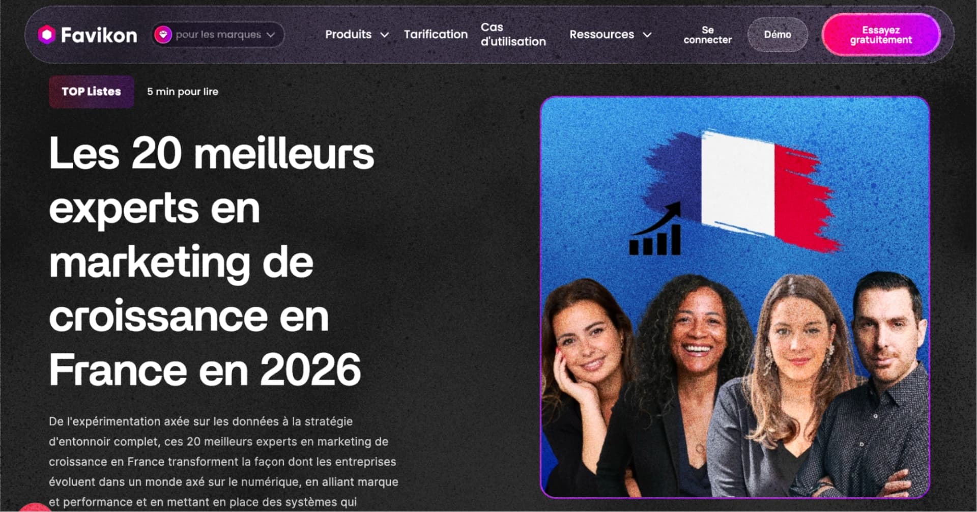 Top 4 des meilleurs experts en marketing de croissance en France — Favikon 2026