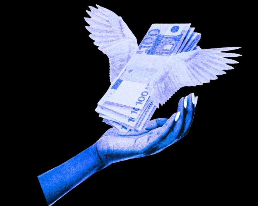 Une main tenant des billets de 100€ d'où s'envole un oiseau — transformer Linkedin en revenus